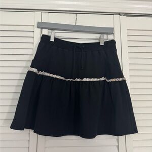 Burberry Black Skater Tiered Mini Skirt Tie Front Pockets Ruffles Sz S